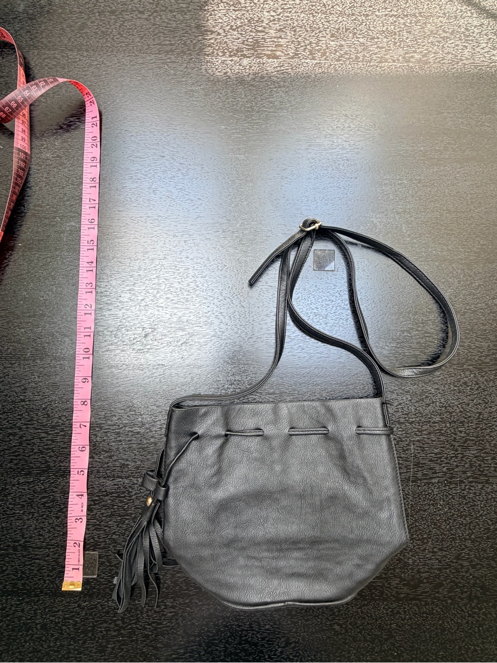Black faux Leather Crossbody Bag with Tassel